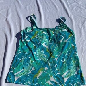 Landsend Tropical Leaf Print Spaghetti Strap swim Top - Teal Green